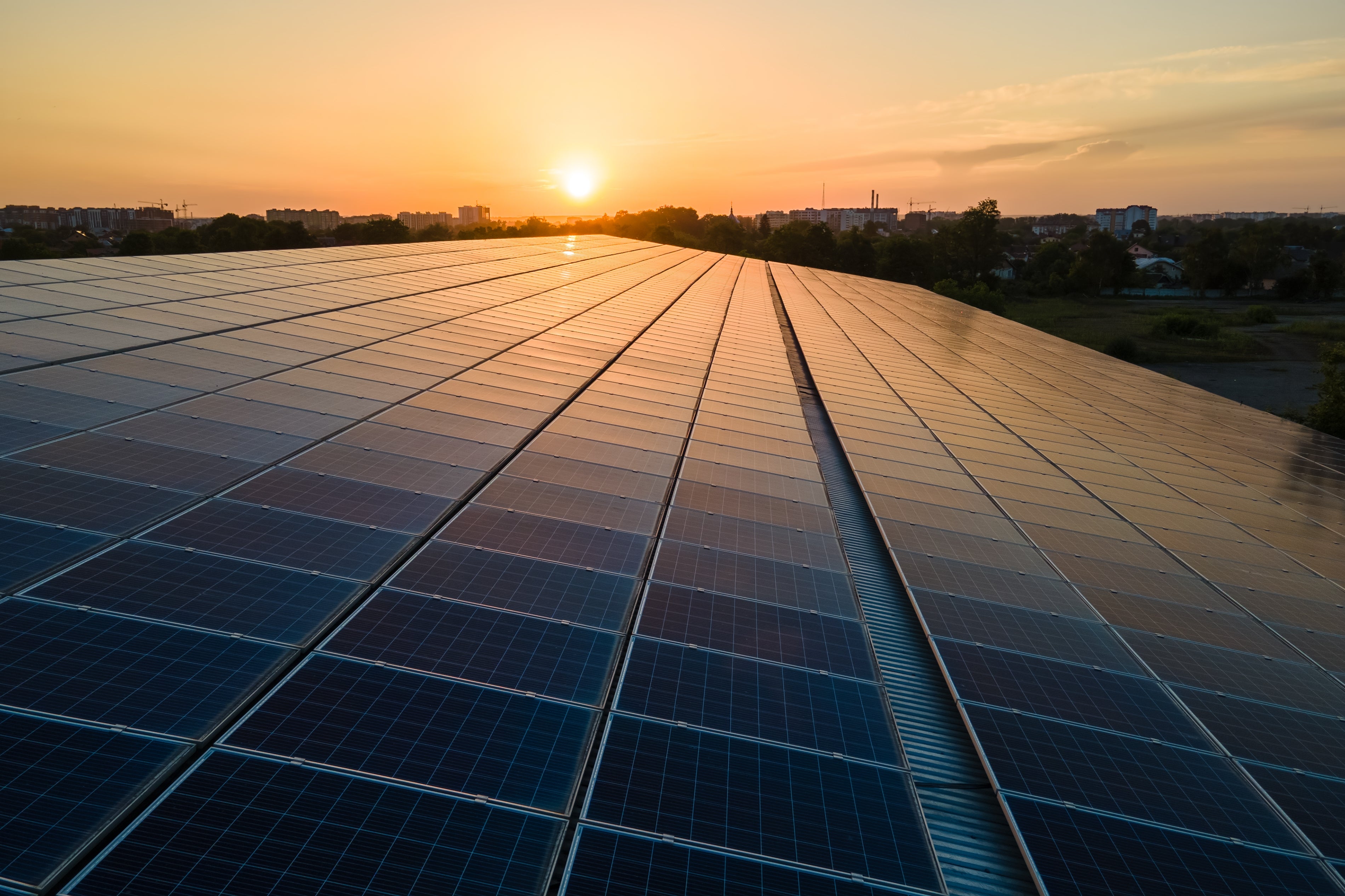 solar-panels-with-setting-sun-background
